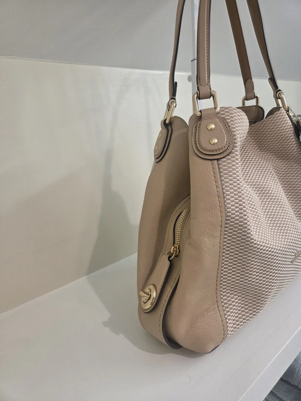 Coach Edie 31 Woven And Leather Shoulder Bag